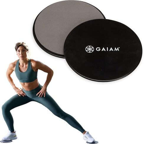 أقراص Gaiam Core المنزلقة - مزلقات تمرين مزدوجة الجوانب للسجاد والأرضيات الصلبة - وسادات تمارين رياضية منزلية مزلقة للياقة البدنية للنساء والرجال، رمادي/أسود in Kuwait