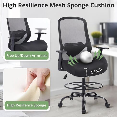 HYLONE 400lbs Drafting Chair Adjustable High Back Computer Office Chair with Lumbar Support Standing Desk Chair Heavy Duty Big Tall Drafting Stool for Artists with Adjustable Footrest in Kuwait