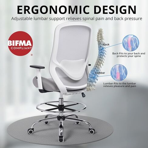 HYLONE 400lbs Drafting Chair Adjustable High Back Computer Office Chair with Lumbar Support Standing Desk Chair Heavy Duty Big Tall Drafting Stool for Artists with Adjustable Footrest in Kuwait