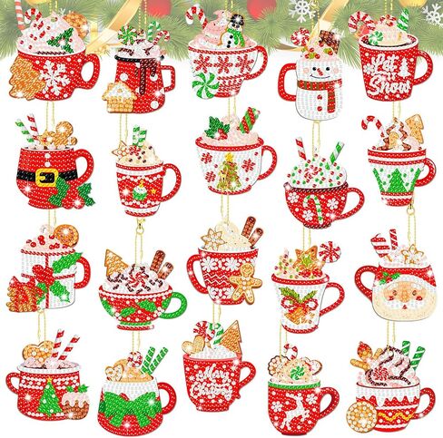 Tondiamo 20 PCS Christmas Diamond Painting keychain kits with tools hot cocoa hot areed key key knes kits merry Christmas Cute Handmading 5D Art and Craft Supplies Exclues in Saudi Arabia