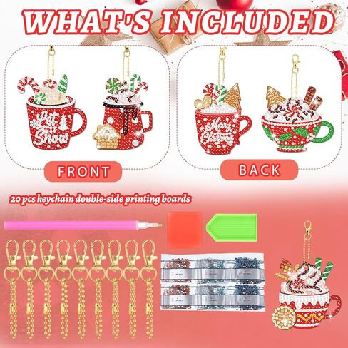 Tondiamo 20 PCS Christmas Diamond Painting keychain kits with tools hot cocoa hot areed key key knes kits merry Christmas Cute Handmading 5D Art and Craft Supplies Exclues in Saudi Arabia