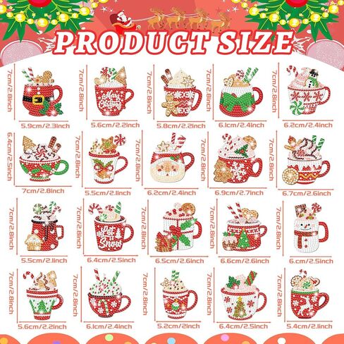 Tondiamo 20 PCS Christmas Diamond Painting keychain kits with tools hot cocoa hot areed key key knes kits merry Christmas Cute Handmading 5D Art and Craft Supplies Exclues in Saudi Arabia