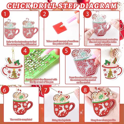 Tondiamo 20 PCS Christmas Diamond Painting keychain kits with tools hot cocoa hot areed key key knes kits merry Christmas Cute Handmading 5D Art and Craft Supplies Exclues in Saudi Arabia