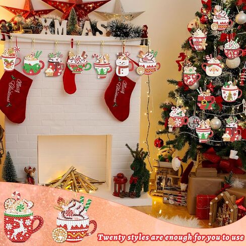 Tondiamo 20 PCS Christmas Diamond Painting keychain kits with tools hot cocoa hot areed key key knes kits merry Christmas Cute Handmading 5D Art and Craft Supplies Exclues in Saudi Arabia