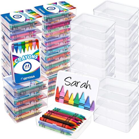 Geyoga 36 Sets Christmas Child Items Bulk Plastic Crayon Boxes with Crayons Bulk(864 Count), 24 Assorted Colors with Name Tags, Stackable Crayon for Teacher Student School Party Favors in Saudi Arabia