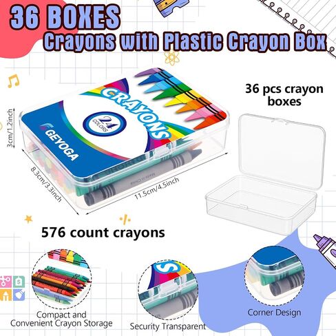 Geyoga 36 Sets Christmas Child Items Bulk Plastic Crayon Boxes with Crayons Bulk(864 Count), 24 Assorted Colors with Name Tags, Stackable Crayon for Teacher Student School Party Favors in Saudi Arabia