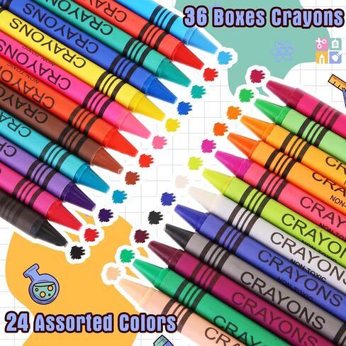 Geyoga 36 Sets Christmas Child Items Bulk Plastic Crayon Boxes with Crayons Bulk(864 Count), 24 Assorted Colors with Name Tags, Stackable Crayon for Teacher Student School Party Favors in Saudi Arabia