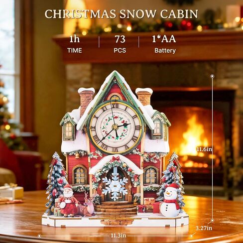 Kaayee 3D اللغز للبالغين ، وعيد الميلاد الخشبي الثلج المقصورة مقصورة على مدار الساعة طقم ، 73 PCS DIY Vintage Wall Clock ، هدية Creative Craft لعيد الميلاد ديكور المنزل (البطارية غير مدرجة) in Kuwait