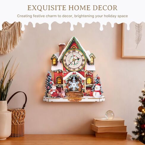 Kaayee 3D اللغز للبالغين ، وعيد الميلاد الخشبي الثلج المقصورة مقصورة على مدار الساعة طقم ، 73 PCS DIY Vintage Wall Clock ، هدية Creative Craft لعيد الميلاد ديكور المنزل (البطارية غير مدرجة) in Kuwait