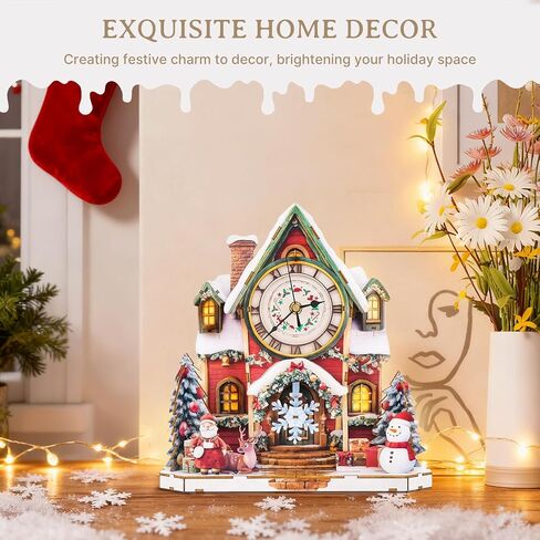 Kaayee 3D اللغز للبالغين ، وعيد الميلاد الخشبي الثلج المقصورة مقصورة على مدار الساعة طقم ، 73 PCS DIY Vintage Wall Clock ، هدية Creative Craft لعيد الميلاد ديكور المنزل (البطارية غير مدرجة) in Kuwait