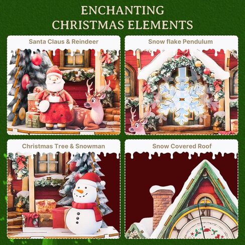 Kaayee 3D اللغز للبالغين ، وعيد الميلاد الخشبي الثلج المقصورة مقصورة على مدار الساعة طقم ، 73 PCS DIY Vintage Wall Clock ، هدية Creative Craft لعيد الميلاد ديكور المنزل (البطارية غير مدرجة) in Kuwait