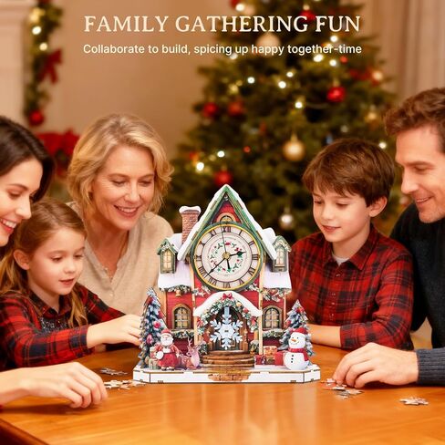 Kaayee 3D اللغز للبالغين ، وعيد الميلاد الخشبي الثلج المقصورة مقصورة على مدار الساعة طقم ، 73 PCS DIY Vintage Wall Clock ، هدية Creative Craft لعيد الميلاد ديكور المنزل (البطارية غير مدرجة) in Kuwait