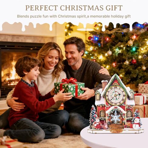 Kaayee 3D اللغز للبالغين ، وعيد الميلاد الخشبي الثلج المقصورة مقصورة على مدار الساعة طقم ، 73 PCS DIY Vintage Wall Clock ، هدية Creative Craft لعيد الميلاد ديكور المنزل (البطارية غير مدرجة) in Kuwait