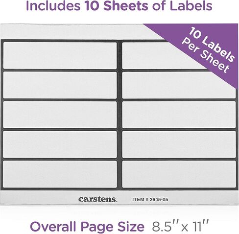 Carstens Adhesive Binder Labels, 5 3/8" x 1 3/8", Stickers for 1.5" – 4" Ring Binder Spines, Inkjet and Laser Printer Compatible, White, 20 Sheets, 10 Labels Per Sheet in Saudi Arabia