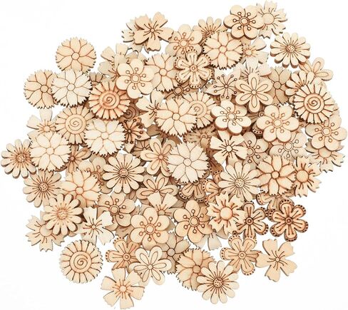 Grevosea 100 Pcs Unfinished Wooden Flowers, Blank Wood Crafts Flower Leaf Pattern Wood Pieces Cutouts Handmade Crafts to Paint Home Wedding Ornaments Decoration in Saudi Arabia
