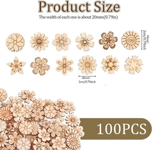 Grevosea 100 Pcs Unfinished Wooden Flowers, Blank Wood Crafts Flower Leaf Pattern Wood Pieces Cutouts Handmade Crafts to Paint Home Wedding Ornaments Decoration in Saudi Arabia