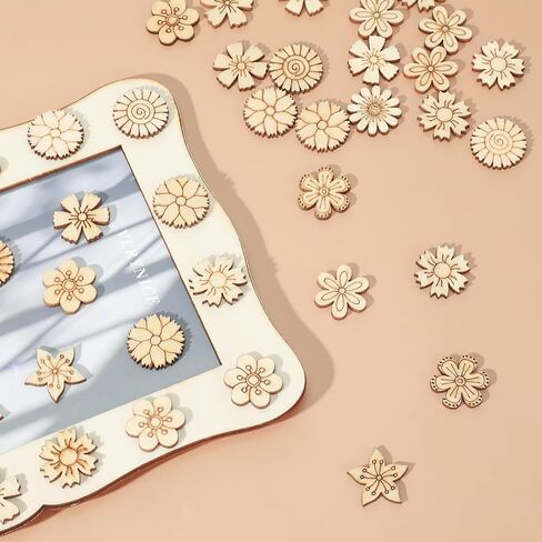 Grevosea 100 Pcs Unfinished Wooden Flowers, Blank Wood Crafts Flower Leaf Pattern Wood Pieces Cutouts Handmade Crafts to Paint Home Wedding Ornaments Decoration in Saudi Arabia