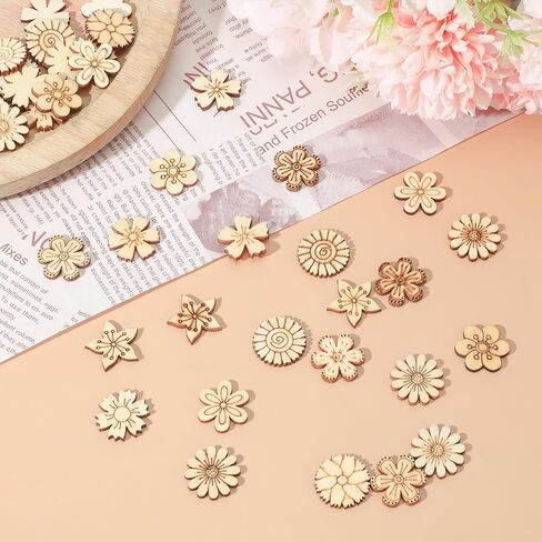 Grevosea 100 Pcs Unfinished Wooden Flowers, Blank Wood Crafts Flower Leaf Pattern Wood Pieces Cutouts Handmade Crafts to Paint Home Wedding Ornaments Decoration in Saudi Arabia