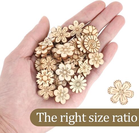 Grevosea 100 Pcs Unfinished Wooden Flowers, Blank Wood Crafts Flower Leaf Pattern Wood Pieces Cutouts Handmade Crafts to Paint Home Wedding Ornaments Decoration in Saudi Arabia