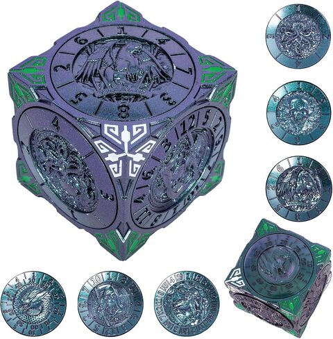 DND Spinner Dice-7-in-1 Metal Dice مع تصميم Dragon ثلاثي الأبعاد | تصميم الدوار الفريد للأبراج المحصنة والتنين | Fantasy RPG Polyhedral Dice تم تعيينه لـ D&D Players & DM (الفضة الملطخة بالدم) in Kuwait