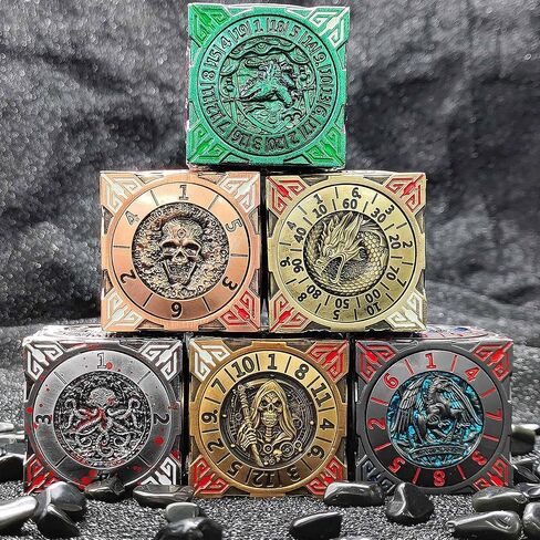 DND Spinner Dice-7-in-1 Metal Dice مع تصميم Dragon ثلاثي الأبعاد | تصميم الدوار الفريد للأبراج المحصنة والتنين | Fantasy RPG Polyhedral Dice تم تعيينه لـ D&D Players & DM (الفضة الملطخة بالدم) in Kuwait