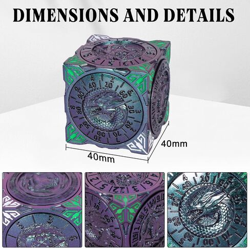 DND Spinner Dice-7-in-1 Metal Dice مع تصميم Dragon ثلاثي الأبعاد | تصميم الدوار الفريد للأبراج المحصنة والتنين | Fantasy RPG Polyhedral Dice تم تعيينه لـ D&D Players & DM (الفضة الملطخة بالدم) in Kuwait