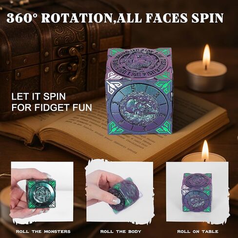 DND Spinner Dice-7-in-1 Metal Dice مع تصميم Dragon ثلاثي الأبعاد | تصميم الدوار الفريد للأبراج المحصنة والتنين | Fantasy RPG Polyhedral Dice تم تعيينه لـ D&D Players & DM (الفضة الملطخة بالدم) in Kuwait
