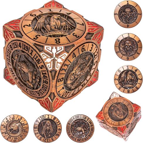 DND Spinner Dice-7-in-1 Metal Dice مع تصميم Dragon ثلاثي الأبعاد | تصميم الدوار الفريد للأبراج المحصنة والتنين | Fantasy RPG Polyhedral Dice تم تعيينه لـ D&D Players & DM (الفضة الملطخة بالدم) in Kuwait