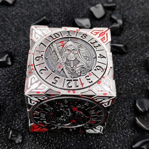 DND Spinner Dice-7-in-1 Metal Dice مع تصميم Dragon ثلاثي الأبعاد | تصميم الدوار الفريد للأبراج المحصنة والتنين | Fantasy RPG Polyhedral Dice تم تعيينه لـ D&D Players & DM (الفضة الملطخة بالدم) in Kuwait