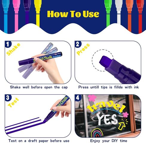 8 PCS علامات الطباشير السائلة - ألوان متنوعة 7 مم ، علامات قابلة للغسل للسيارات والزجاج والطباشير والملصقات والأعمال in Kuwait