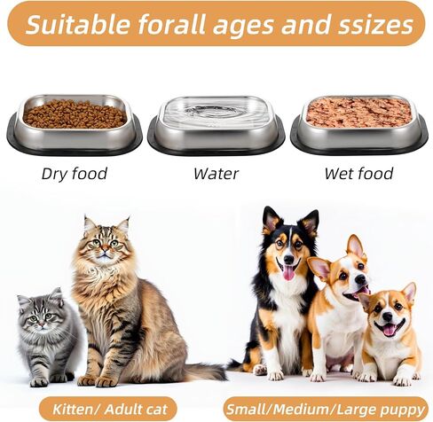 2 Pcs Stainless Steel Metal Food Dishes, Stainless Steel Dog Cat Bowls with Non-Skip Base, Shallow Dogs Food Bowls, Feeder Dogs Bowl Water Bowl, for Small/Med Sized Cat Dog in Saudi Arabia