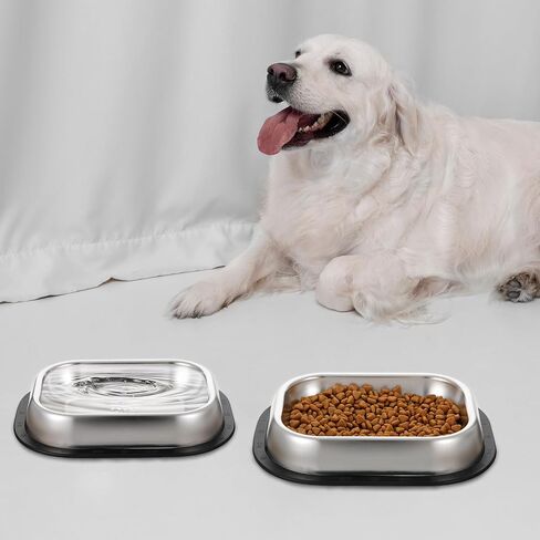 2 Pcs Stainless Steel Metal Food Dishes, Stainless Steel Dog Cat Bowls with Non-Skip Base, Shallow Dogs Food Bowls, Feeder Dogs Bowl Water Bowl, for Small/Med Sized Cat Dog in Saudi Arabia