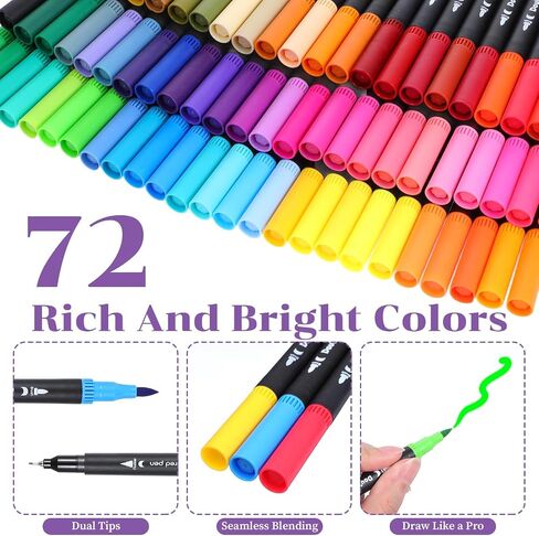 72 Colors Dual Tip Art Markers Pens, Acrylic Paint Pens, Brush and Fine Tip Coloring Marker for Rock Painting, Wood, Canvas, Stone, Glass, Ceramic, DIY Crafts Making Art Supplies in Saudi Arabia