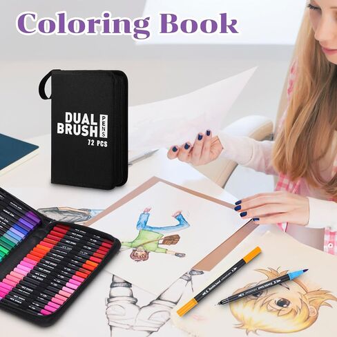 72 Colors Dual Tip Art Markers Pens, Acrylic Paint Pens, Brush and Fine Tip Coloring Marker for Rock Painting, Wood, Canvas, Stone, Glass, Ceramic, DIY Crafts Making Art Supplies in Saudi Arabia
