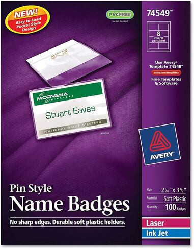 Avery 74549 Name Badge Kit ، Easy PKT ، PIN ، تحميل أعلى ، 2-1/4 بوصة x3-1/2 بوصة ، 100/bx ، نحن in Saudi Arabia