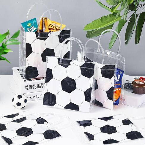 HGWNQX Soccer Party Favor Gift Bags, 20 Pcs Soccer PVC Clear Treat Goodie Snack bags with Handles, Soccer Candy Bags for Sport Team Party Decoration Supplies in Saudi Arabia