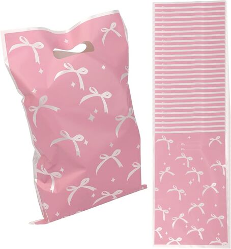 30pcs Pink Bow Goodie Bags, Cute Bow Plastic Gift Pouches Bow-Themed Party Favor Bags for Birthday Parties and Themed Events in Saudi Arabia