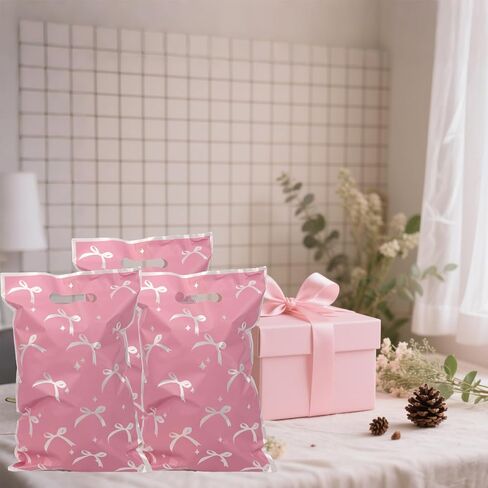30pcs Pink Bow Goodie Bags, Cute Bow Plastic Gift Pouches Bow-Themed Party Favor Bags for Birthday Parties and Themed Events in Saudi Arabia
