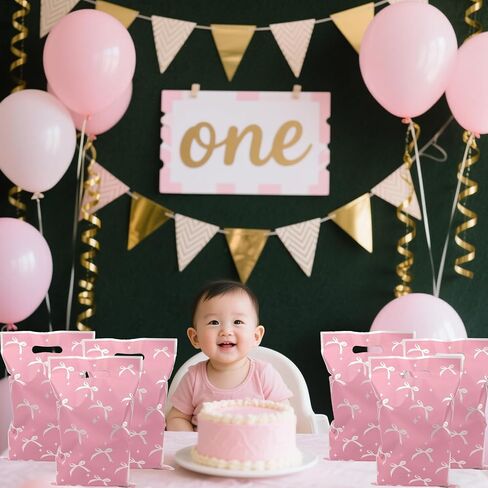 30pcs Pink Bow Goodie Bags, Cute Bow Plastic Gift Pouches Bow-Themed Party Favor Bags for Birthday Parties and Themed Events in Saudi Arabia
