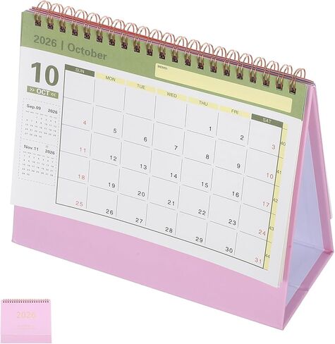 Nuobesty Small Desk Calendar 2025-2026 ، Planner Standing Flip ، Mini Desktop Salendar لمكتب المدرسة المنزلي الوردي in Saudi Arabia