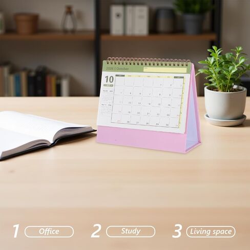 Nuobesty Small Desk Calendar 2025-2026 ، Planner Standing Flip ، Mini Desktop Salendar لمكتب المدرسة المنزلي الوردي in Saudi Arabia