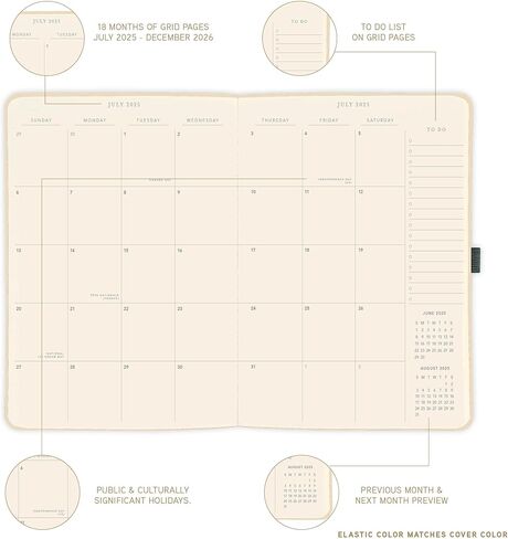 Graphique 2026 Apollo Business Planner | 18 Month Organizer, July 2025 - Dec. 2026 | Weekly & Monthly Spreads | To-Do List & Note Pages | Pen Loop | Vegan Leather | Sage Peanuts Typewriter | 6" x 8" in Kuwait