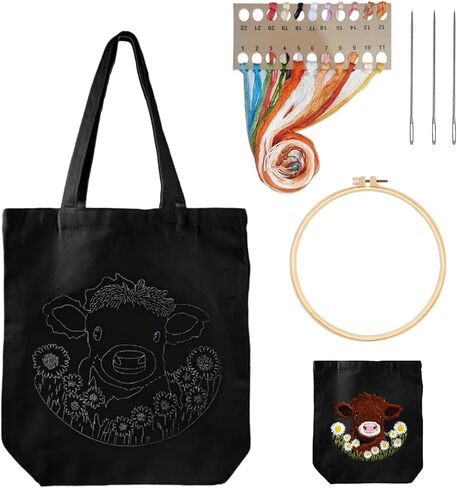 Tote Bag Embroidery Kits for Beginners,10 Colors Threads,Tools and Instructions,DIY Crafts and Artwork Needlepoint (Animal Prints),Women Shopping Bag,Embroidery Starter kit for Adults in Saudi Arabia