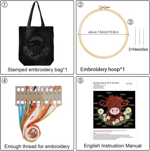 Tote Bag Embroidery Kits for Beginners,10 Colors Threads,Tools and Instructions,DIY Crafts and Artwork Needlepoint (Animal Prints),Women Shopping Bag,Embroidery Starter kit for Adults in Saudi Arabia