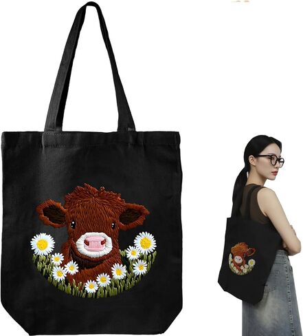 Tote Bag Embroidery Kits for Beginners,10 Colors Threads,Tools and Instructions,DIY Crafts and Artwork Needlepoint (Animal Prints),Women Shopping Bag,Embroidery Starter kit for Adults in Saudi Arabia