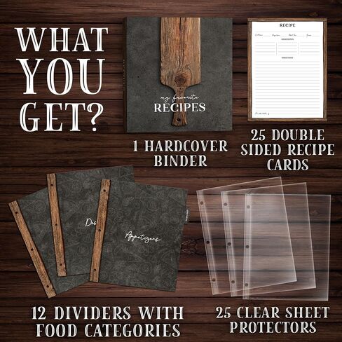 Kitchen Recipe Binder 11 x 12" - Wooden Pizza Peel Design with "My Favorite Recipes" Cover, 25 Clear Pages, 25 Recipe Sheets, 12 Color Dividers, Conversion Chart, Inspirational Quote on Back in Saudi Arabia