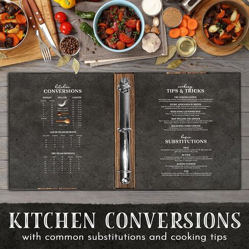 Kitchen Recipe Binder 11 x 12" - Wooden Pizza Peel Design with "My Favorite Recipes" Cover, 25 Clear Pages, 25 Recipe Sheets, 12 Color Dividers, Conversion Chart, Inspirational Quote on Back in Saudi Arabia