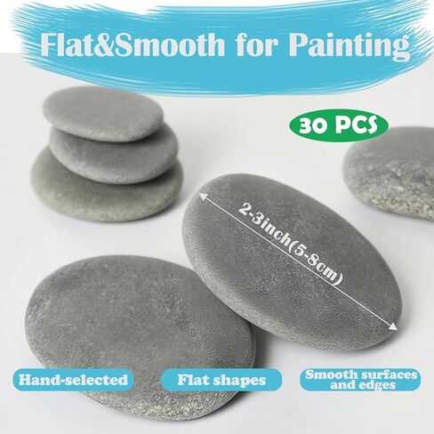 LIIJII River Rocks for Painting, 30 PCS 2-3″ Large Flat Painting Rocks for Kids, Smooth Rocks to Paint for Crafts, Make Handmade DIY Gifts in Kuwait