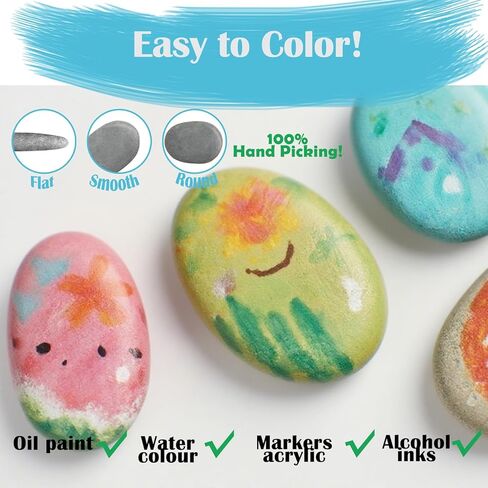 LIIJII River Rocks for Painting, 30 PCS 2-3″ Large Flat Painting Rocks for Kids, Smooth Rocks to Paint for Crafts, Make Handmade DIY Gifts in Kuwait