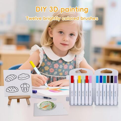 Magic Puffy Paint, 38Pcs Magic Foam Texture Painting Kit, 3D Drawing Magics Canvas Sponge, DIY Bubble Drawing Art Supplies Kit with 12 Foam Paint Paper and 12 Markers for Painting, Art, Craft in Saudi Arabia